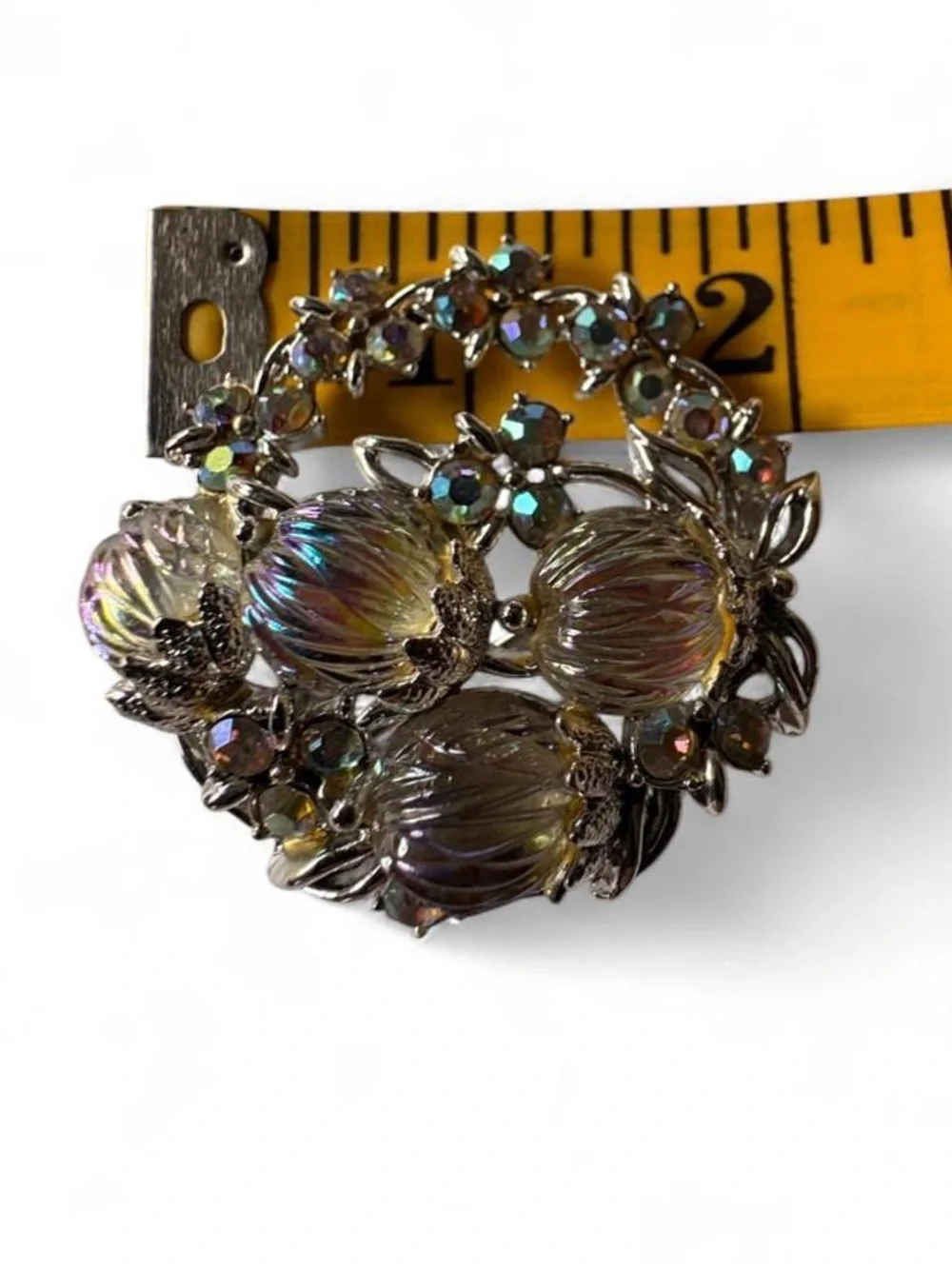 Vintage Mid Century Iridescent Aurora Borealis Oil Spill Floral Thistle Brooch